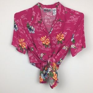 Bill Blass Hot Pink Hawaiian Shirt Petite Small